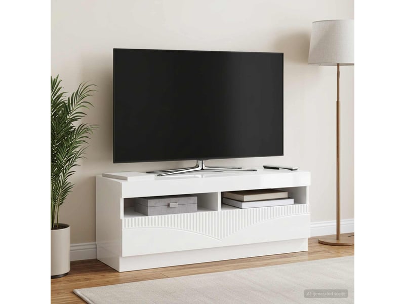  Meuble tv - banc tv - meuble de rangement led blanc brillant bois d'ingénierie  - Conforama D