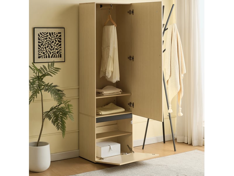 Meuble d'entrée avec miroir, penderie coulissante, étagères, abattant à chaussures, pour couloir, 54 × 34,5 × 179,5 cm - Conforama C