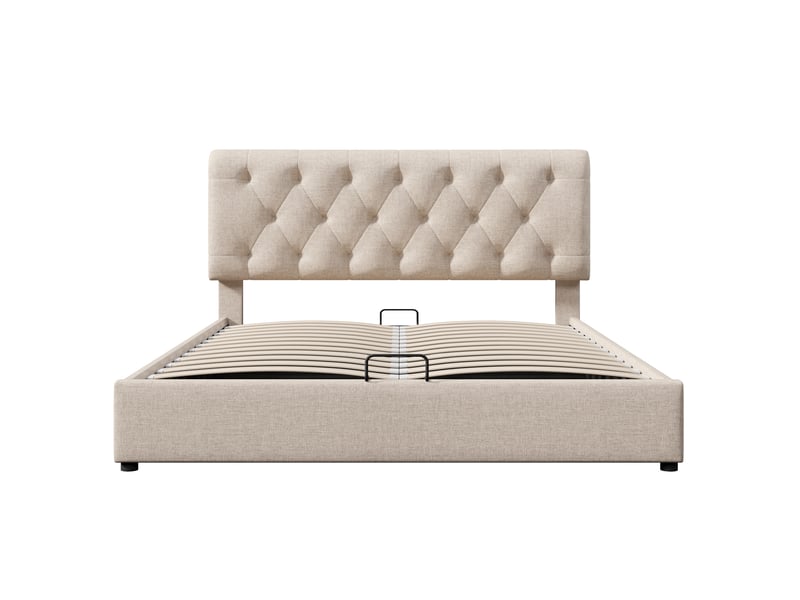  Lit double hydraulique - 160x200cm - tête de lit réglable - rangement intégré - sommier à lattes  - Conforama W