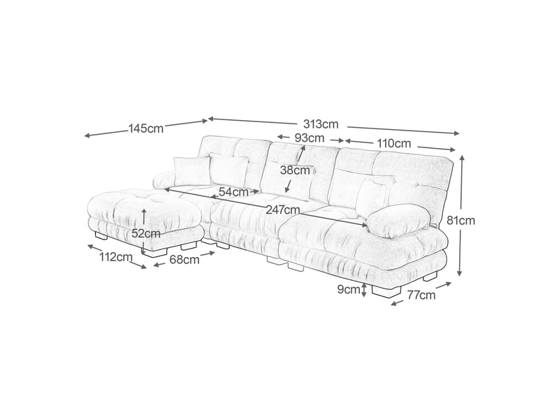  Canapé d'angle modulaire avec assise profonde, ottoman et coussins, pour salon, en chenille, jaune  - Conforama E