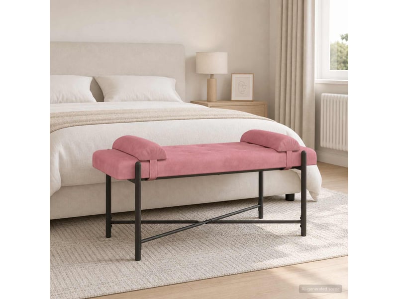  Banc chambre, banc de lit capitonné à boutons avec coussins rose 110x40x46 cm  - Conforama D