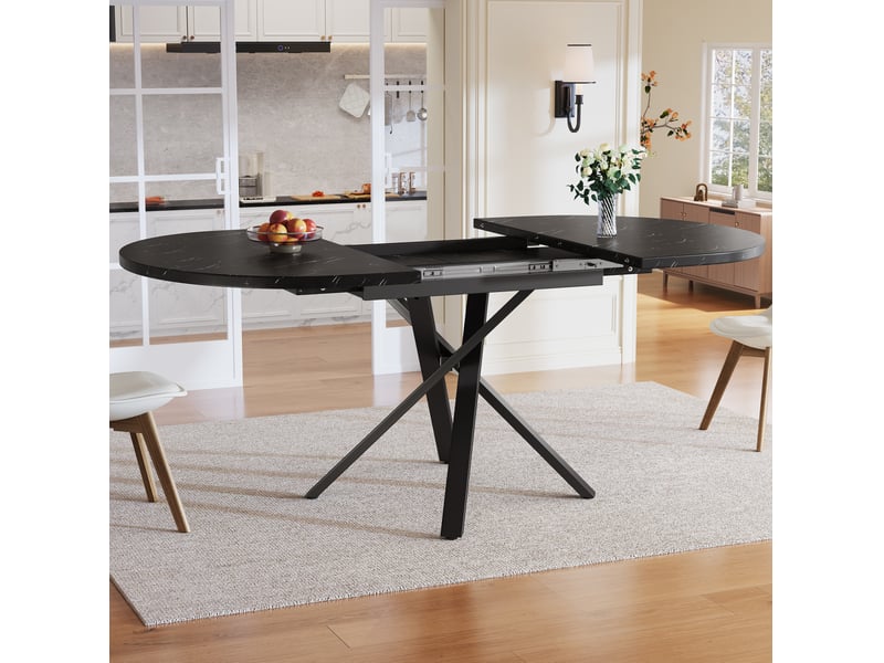  Table ronde extensible, 100-140 cm, x h 75.5 cm, design moderne, pratique, plateau mdf, piètement métal, coloris noire  - Conforama D