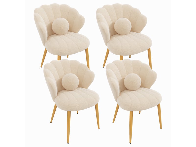  Lot de 4 chaises de salle à manger - 60x62,5x83 cm - chaises en tissu bouclé avec coussin et pieds en métal doré - beige  - Conforama A