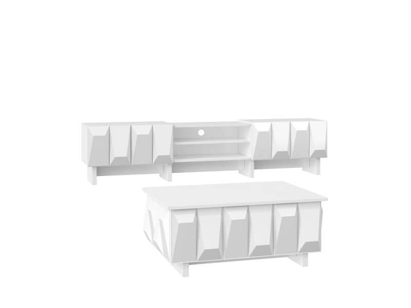 Ensemble salon 2 pièces, meuble tv 4 portes et table basse, façade relief - Conforama A