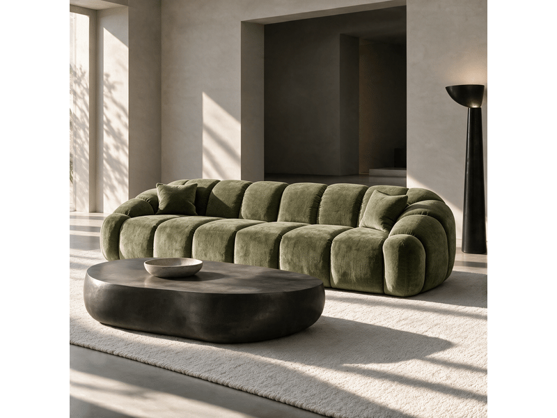 Canapé 4 places en velours gaufré vert vintage moka 1MOK4PVGVV - Conforama B