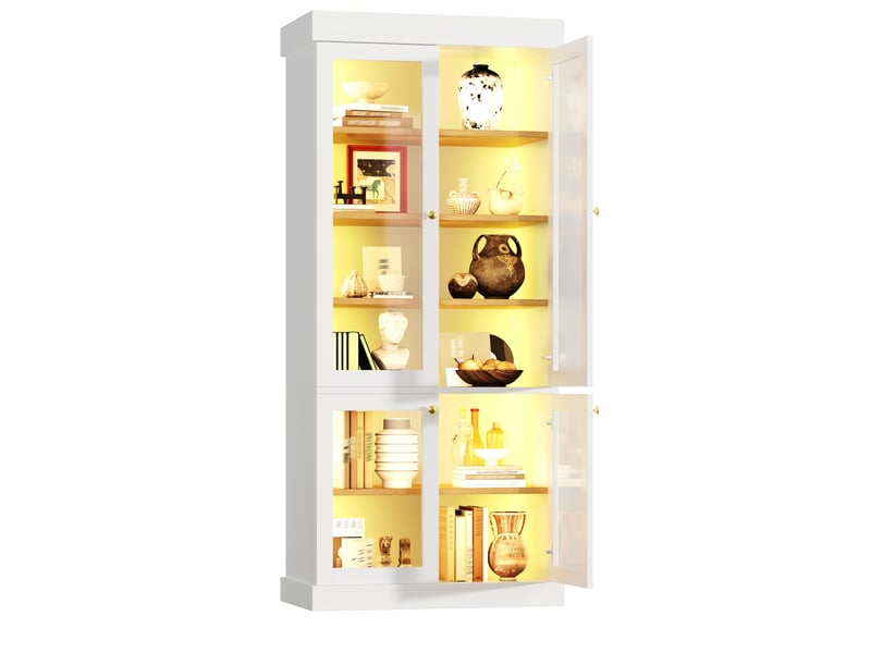  Vitrine lot de 2 avec 4 portes vitrées, 160 x 40 x 180 cm, éclairage led, étagères réglables et double anti-basculement, mdf, blanc Morn Vibe - Conforama A