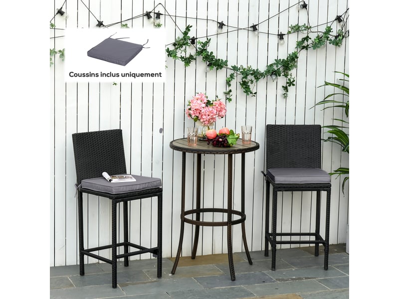  Lot de 2 coussins chaise jardin 45×45 cm, déhoussables, rembourrage 5 cm, polyester, gris foncé  - Conforama C