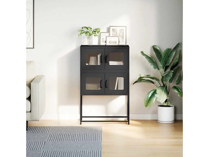  Buffet haut - bahut - meuble de rangement noir 68x39x107 cm acier  - Conforama D