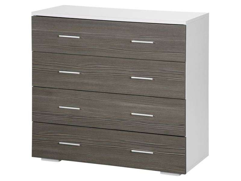  Commode à 4 tiroirs avec poignées en aluminium et structure en bois, pour salon et salle à manger, 76 x 35 x 72 cm, blanc et gris  - Conforama B