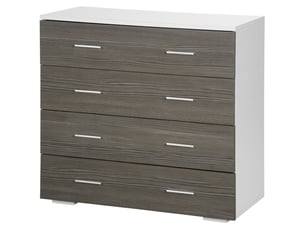 Commode à 4 tiroirs avec poignées en aluminium et structure en bois, pour salon et salle à manger, 76 x 35 x 72 cm, blanc et gris