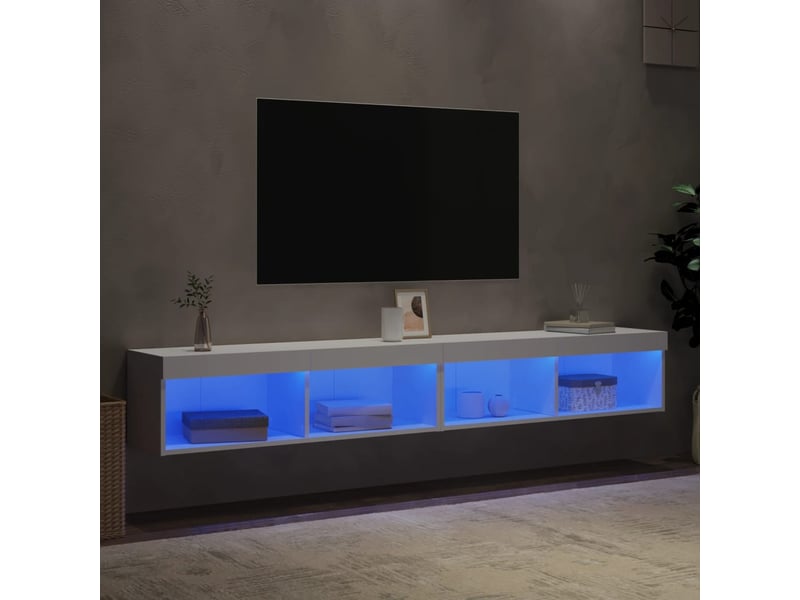 Meubles tv - banc tv - meuble de rangement avec lumières led 2 pcs blanc 100x30x30 cm  - Conforama D