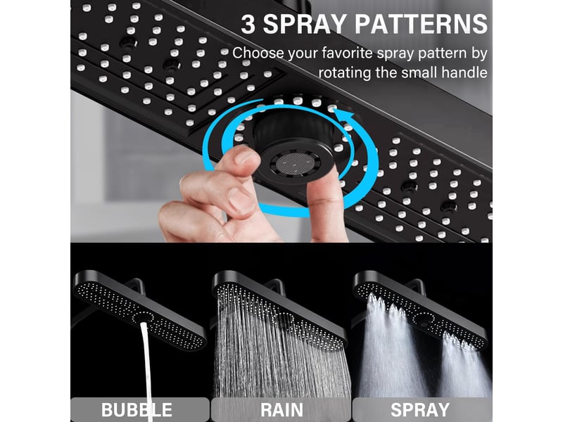 Pommeau de douche grande taille, pommeau de douche extérieur à effet pluie de 48 cm, 3 modes, pommeau de douche haute pression, noir  - Conforama B
