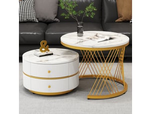 Table basse rond(e) coloris blanc <strong>MAISENTIEL</strong> <strong></strong> - 60 cmx50 cm