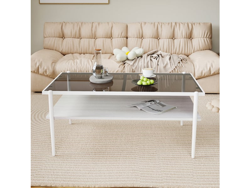  Table basse rectangulaire en verre trempé 97,5 x 61,5 x 45 cm, gris et blanc  - Conforama E