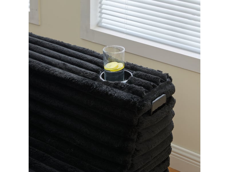Canapé en u 5 places en velours côtelé noir avec porte-gobelets et poches latérales intégrées - Conforama W