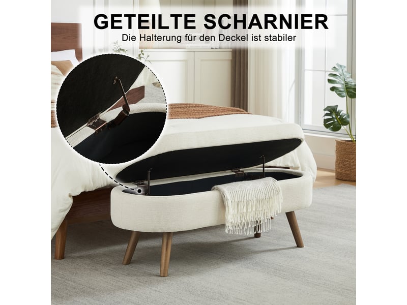 Banc coffre de rangement en tissu chenille beige 110x40x42 cm W3349P455064 - Conforama D