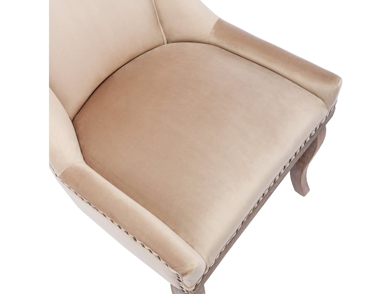  Lot de 2 chaises de salle à manger beige en velours, dossier capitonné, pieds en bois massif  - Conforama D