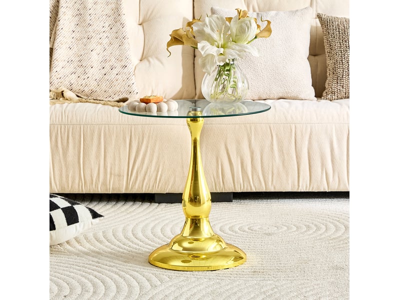  Table d’appoint ronde en verre trempé – piètement métal doré – ø 50 x h 51,5 cm  - Conforama C