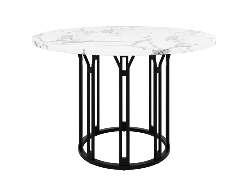  Table ronde 100×100×74cm avec pieds en métal, design élégant, motif marbre (non en marbre), mdf, couleur noir et blanc  - Conforama E