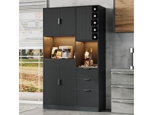 Armoire haute moderne de rangement et à vin avec étagères réglables 3 tiroirs casier à vin led changeant de couleur prises 180x105x40 cm