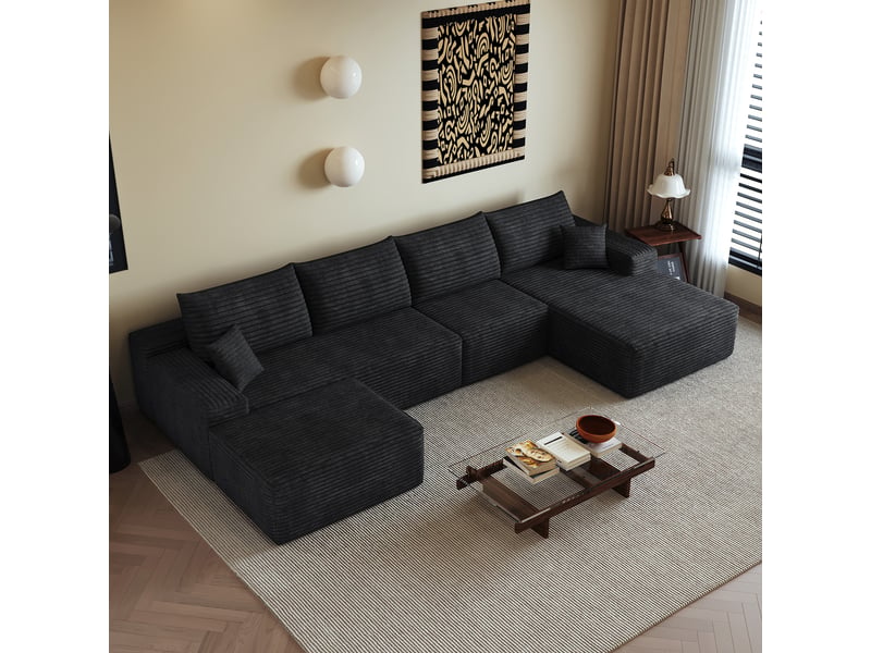  Canapé d'angle, canapé modulable, design moderne, 340 cm, pour salon, chambre, appartement, noir, livré monté, assise profonde  - Conforama E
