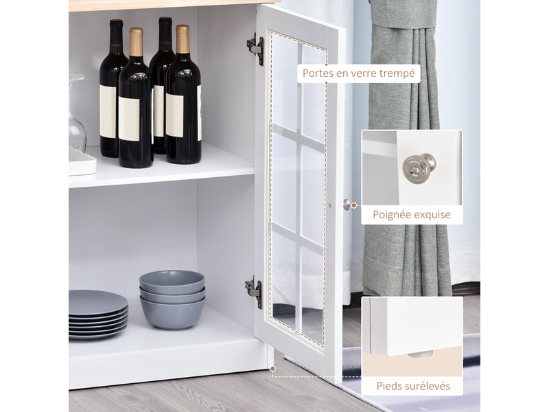  Buffet cuisine, meuble cuisine rangement haut, meuble de rangement avec plan de travail, 2, 3 portes vitrées  - Conforama E
