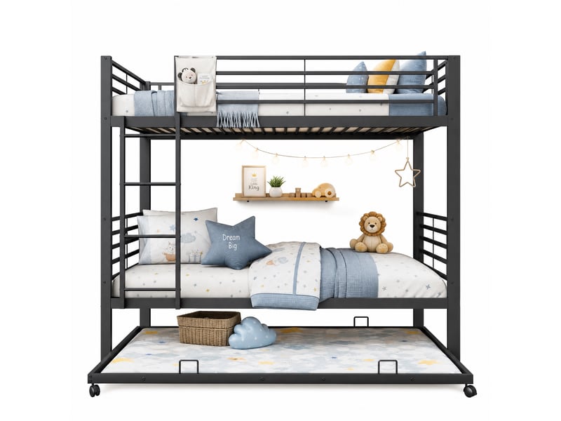  Lits superposés 90 × 200 cm métal noir avec lit gigogne et garde-corps IKSETERA TRADING LTD - Conforama A