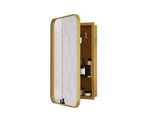 Meuble miroir de salle de bain encastrable ou mural avec 2 étagères réglables, cadre en métal doré, pour rangement