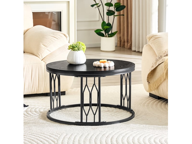  Table basse 70x70x40,5 cm, style contemporain, meuble d'appoint, aménagement salon, pour salon, en mdf et métal, noir  - Conforama E