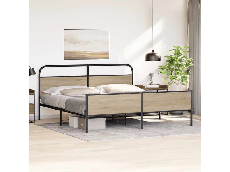  Lit double- lit adulte -  cadre de lit en métal sans matelas chêne fumé 150x200 cm  - Conforama C