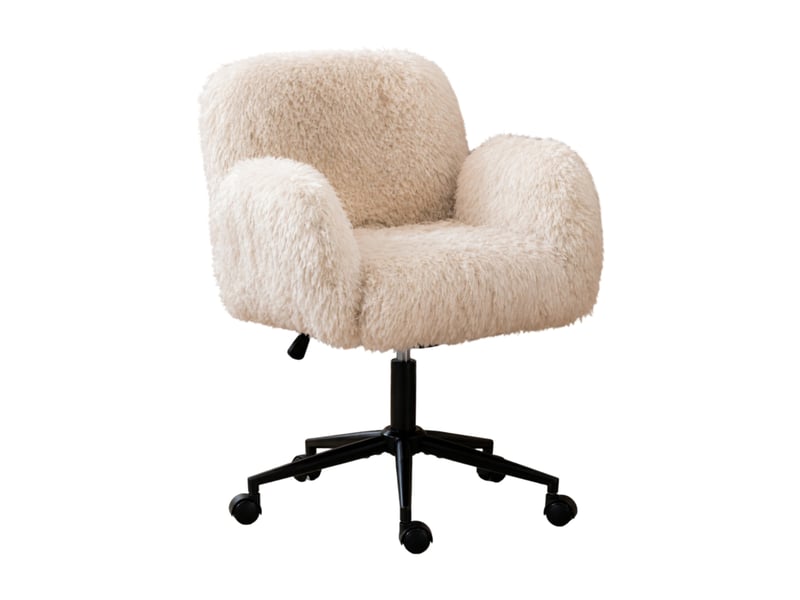  Chaise de bureau beige en tissu bouclé avec accoudoirs rabattables et roulettes  - Conforama A