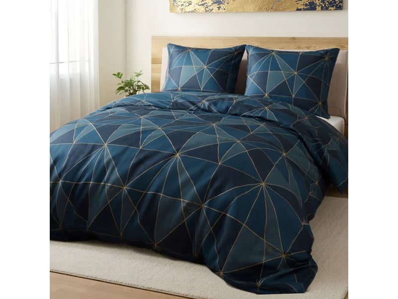  Parure housse de couette 240x220cm + 2 taies motif géométrique bleu 100% microfibre - kamel KAMEL - Conforama B