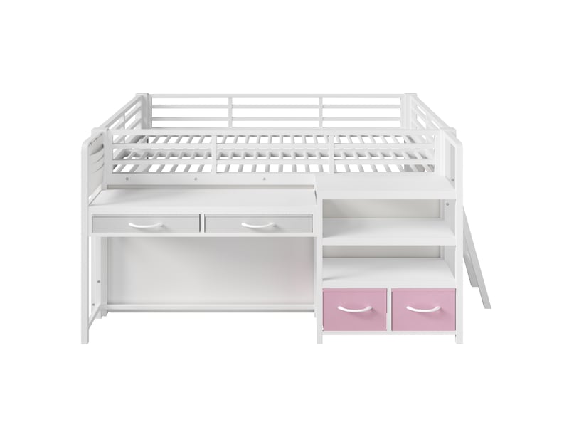  Lit mezzanine 140x200 cm avec bureau intégré, rangement et éclairage led, structure métal, blanc OMNIGLINT TRADING LTD - Conforama A