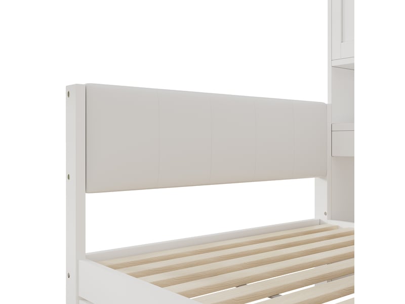 Lit enfant 90 × 200 cm avec rangements, led, usb-c et tiroirs, blanc Fay Lum - Conforama E