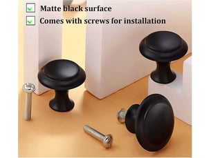 Lot de 16 poignées rondes noires de 28 mm, poignées pour meubles, commodes, portes et tiroirs