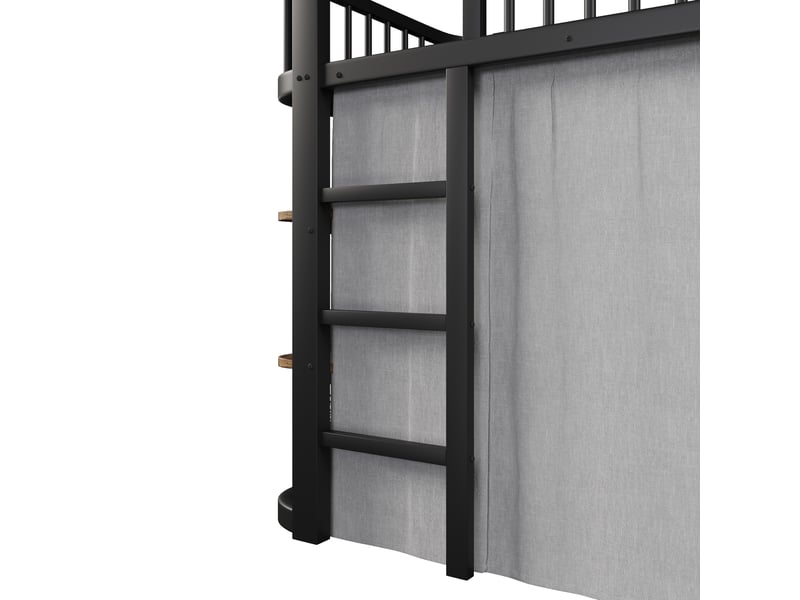 Lit mezzanine enfant 90x200 cm en métal avec rideaux occultants, lit haut niveau inférieur modulable, éclairage led, lit gain de place, noir Seren Glow - Conforama E