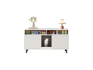 Meuble cache-litière avec rangement, maison de toilette discrète, blanc, 120 x 50 x 66 cm, mdf