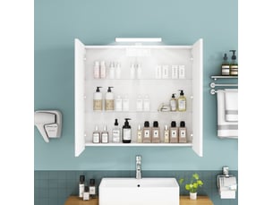 Armoire de salle de bain à miroir avec 2 portes, led et prise française, étagères réglables pour salle de bain, 80 × 16 × 70 cm