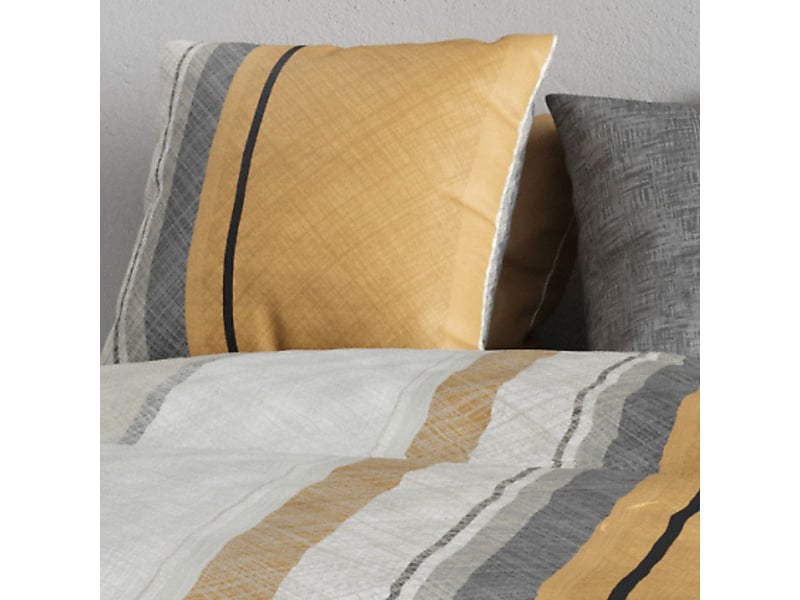  Parure housse de couette 260x240cm + 2 taies motif graphique jaune et gris 100% coton - cassy CASSY - Conforama D