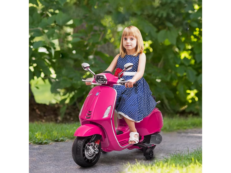  Moto électrique pour enfants, vespa, 3 kmh, 3-6 ans, musique, lumières et radio, rose  - Conforama C