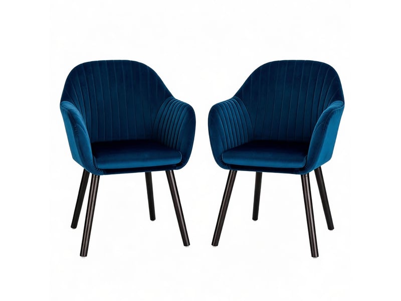  Lot de 2 chaises de salle à manger 50x42x81cm, structure métallique et en bois massif, style scandinave, finition noir et bleu, accoudoirs, dossier incurvé  - Conforama A