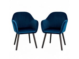 Lot de 2 chaises de salle à manger 50x42x81cm, structure métallique et en bois massif, style scandinave, finition noir et bleu, accoudoirs, dossier incurvé