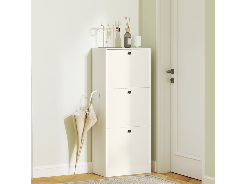  Meuble à chaussures à 3 portes battantes, étagères réglables et design compact, 47 x 28 x 115 cm, blanc finition bois  - Conforama C