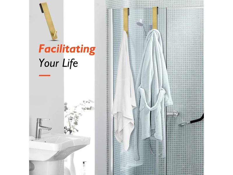  Crochets de porte de douche, crochets porte-serviettes, adaptés aux portes de douche en verre sans cadre, lot de 4, dorés  - Conforama D