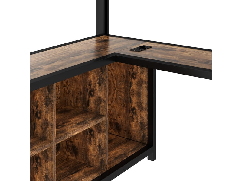 Lit mezzanine 140x200 cm noir, avec bureau, led, usb, rangements, penderie, structure métal, sommier inclus, sans matelas - Conforama D