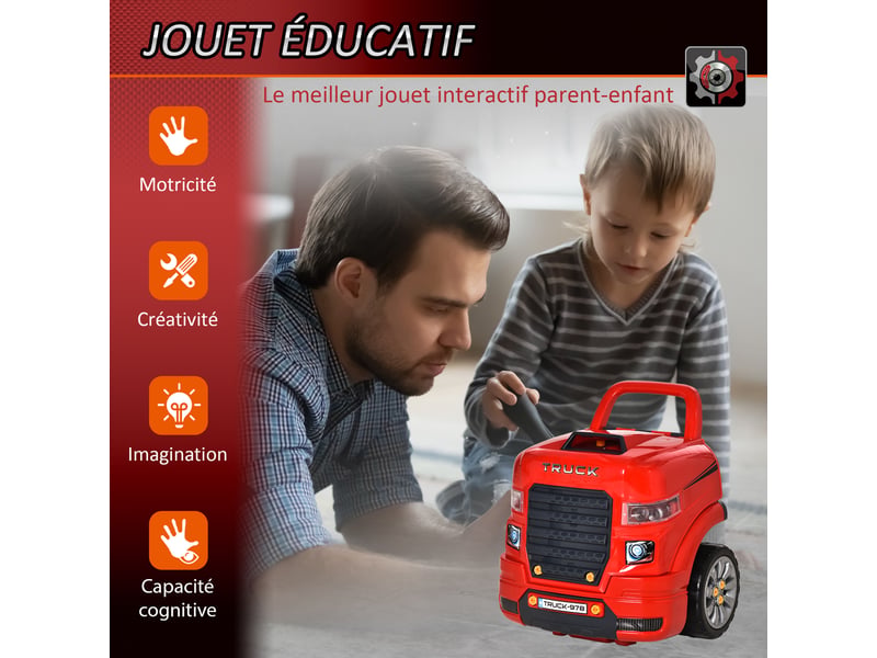  Camion mécano 2 en 1 - jouet bricolage enfant - établi enfant - jeu d'imitation mécanicien - nombreux accessoires total de 61 pièces - effets sonores et lumineux - pp abs rouge  - Conforama D