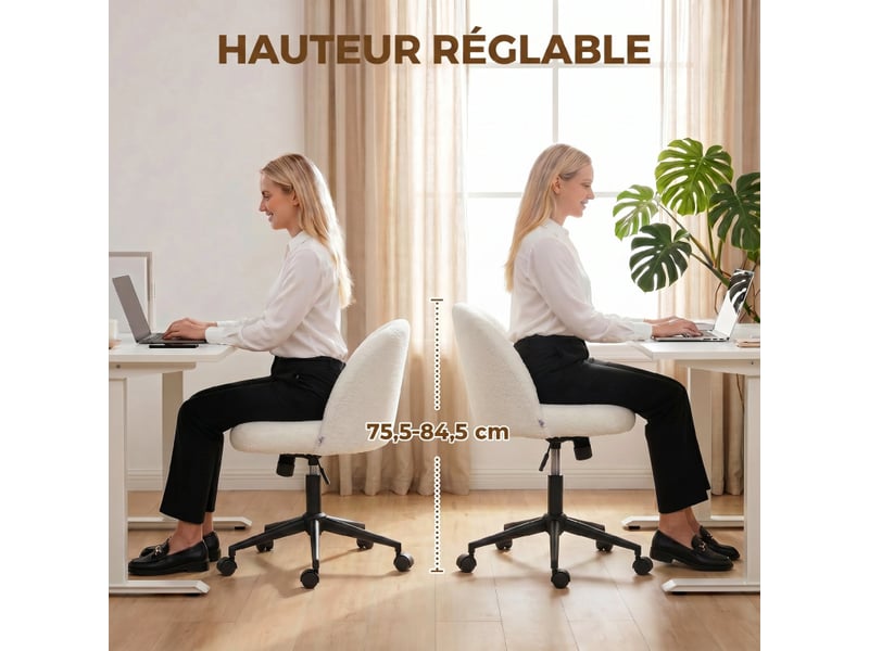 Selia chaise de bureau pivotante réglable bouclette crème - Conforama E