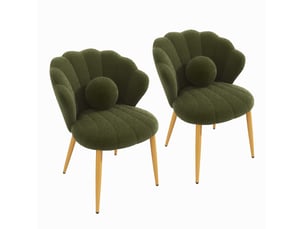 Lot de 2 chaises de salle à manger 60x62,5x83 cm, dossier coquillage, coussins ronds, tissu peluche, vert