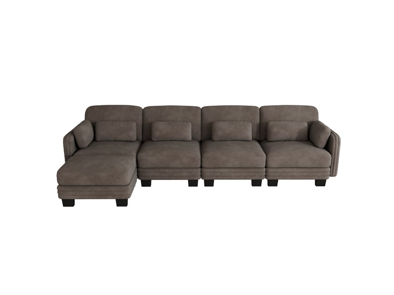 Canapé d’angle modulable 4 places avec ottomane 330x143x88 cm en chenille marron - Conforama A