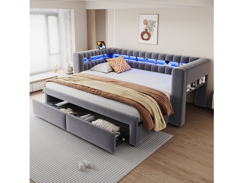 Canapé-lit 90x190 cm extensible gris foncé sans matelas  - Conforama B
